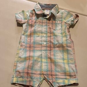 Carters Plaid Easter Short Sleeve Polo Romper 12m